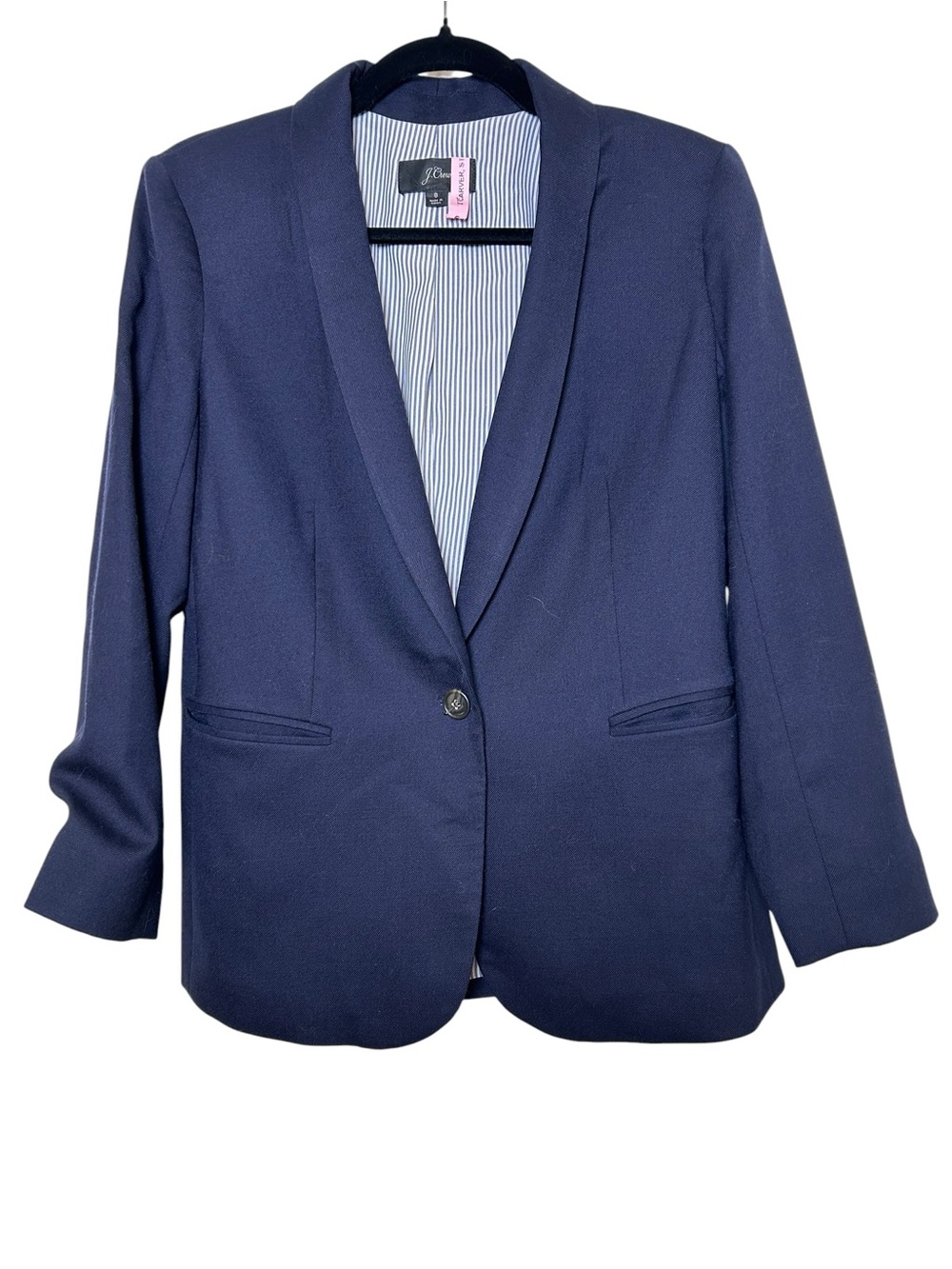 J. Crew navy wool flannel Parke blazer size 8 j5627 lined HEMMED SLEEVES